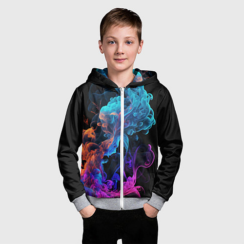 Детская толстовка на молнии Неоновый цветной дым на черном фоне / 3D-Меланж – фото 3