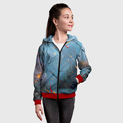Толстовка на молнии детская Тёмно-синий абстрактный туман и краски, цвет: 3D-красный — фото 2