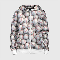 Толстовка на молнии детская Бейсбольные мячи, цвет: 3D-белый