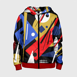 Толстовка на молнии детская Абстракция в стиле супрематизм, цвет: 3D-красный
