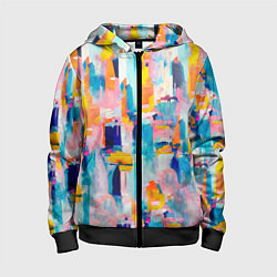Толстовка на молнии детская Живописные мазки краски, цвет: 3D-черный