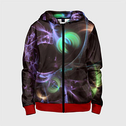 Толстовка на молнии детская Магические фиолетовые волны и цветные космические, цвет: 3D-красный