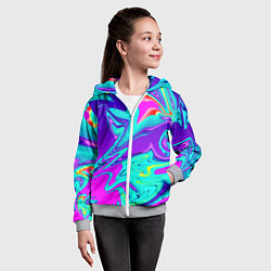 Толстовка на молнии детская Неоновые краски разводы, цвет: 3D-меланж — фото 2