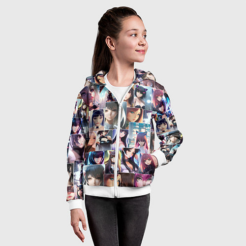 Детская толстовка на молнии Коллаж из портретов девушек: арт нейросети / 3D-Белый – фото 4