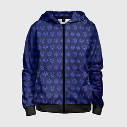 Толстовка на молнии детская Паттерн элементали под гидро, цвет: 3D-черный