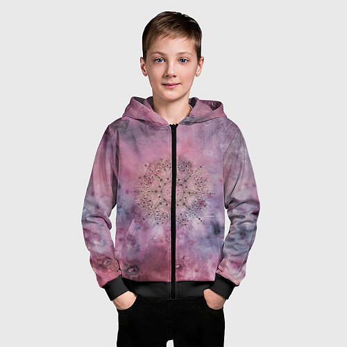 Детская толстовка на молнии Мандала гармонии, фиолетовая, космос / 3D-Черный – фото 3