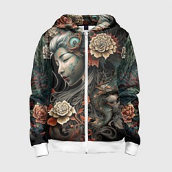 Толстовка на молнии детская Японская девушка Irezumi, цвет: 3D-белый