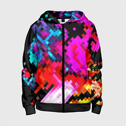 Толстовка на молнии детская Pixel neon mosaic, цвет: 3D-черный