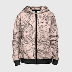 Толстовка на молнии детская Дракон - унесенные призраками: тату на бежевом, цвет: 3D-черный