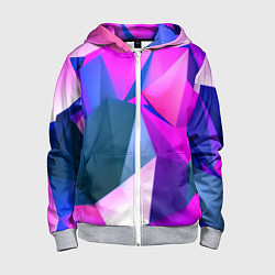 Толстовка на молнии детская Neon blue polygons, цвет: 3D-меланж