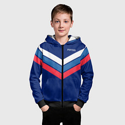 Толстовка на молнии детская Полосы - триколор Россия: темно-синий, цвет: 3D-черный — фото 2