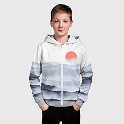 Толстовка на молнии детская Японский пейзаж - восход солнца, цвет: 3D-меланж — фото 2