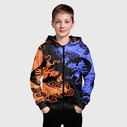 Толстовка на молнии детская Парящие неоновые драконы, цвет: 3D-черный — фото 2