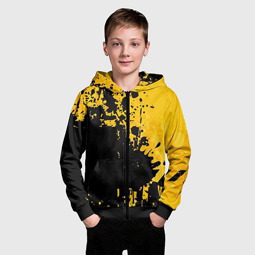 Детская толстовка на молнии Пятна черной краски на желтом фоне / 3D-Черный – фото 3