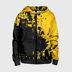Толстовка на молнии детская Пятна черной краски на желтом фоне, цвет: 3D-черный