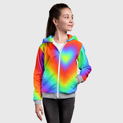 Детская толстовка на молнии Сердце - радужный градиент / 3D-Меланж – фото 4