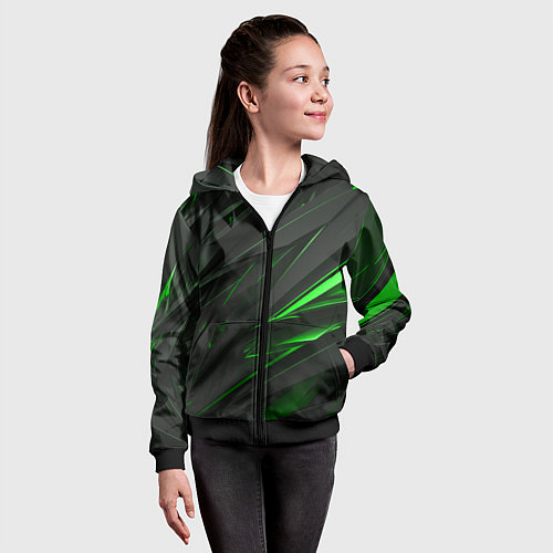 Детская толстовка на молнии Черные объекты в зеленым свечением / 3D-Черный – фото 4