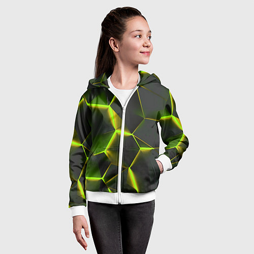 Детская толстовка на молнии Разлом неоновых плит / 3D-Белый – фото 4