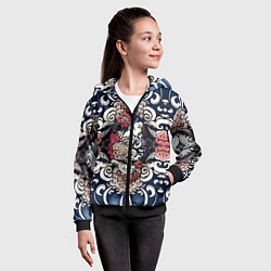 Толстовка на молнии детская Irezumi style: девушка и синие узоры, цвет: 3D-черный — фото 2