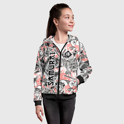 Детская толстовка на молнии Самурай татуировки / 3D-Черный – фото 4