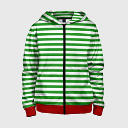 Толстовка на молнии детская Тельняшка зеленая Пограничных войск, цвет: 3D-красный