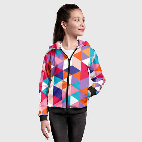 Детская толстовка на молнии Ромбический разноцветный паттерн / 3D-Черный – фото 4
