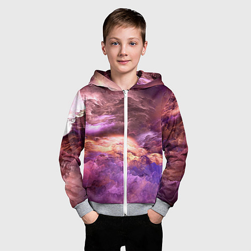 Детская толстовка на молнии Фиолетовое облако / 3D-Меланж – фото 3