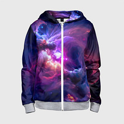 Толстовка на молнии детская Небула в космосе в фиолетовых тонах - нейронная се, цвет: 3D-меланж