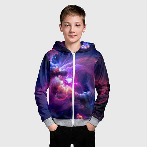 Детская толстовка на молнии Небула в космосе в фиолетовых тонах - нейронная се / 3D-Меланж – фото 3