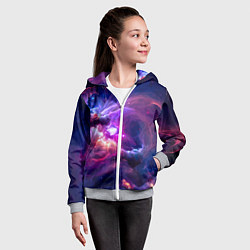 Толстовка на молнии детская Небула в космосе в фиолетовых тонах - нейронная се, цвет: 3D-меланж — фото 2