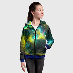Толстовка на молнии детская Небула в космосе в зеленых тонах - нейронная сеть, цвет: 3D-синий — фото 2