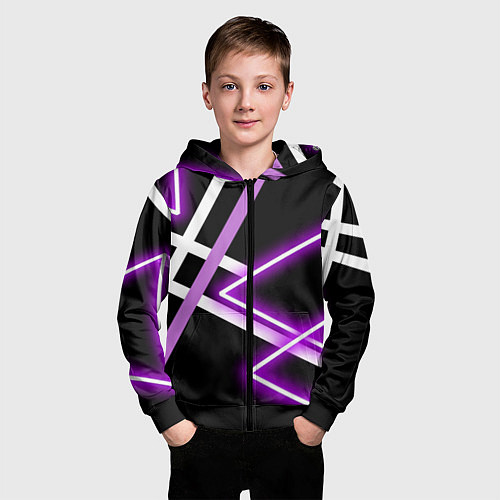 Детская толстовка на молнии Фиолетовые полоски с неоном / 3D-Черный – фото 3