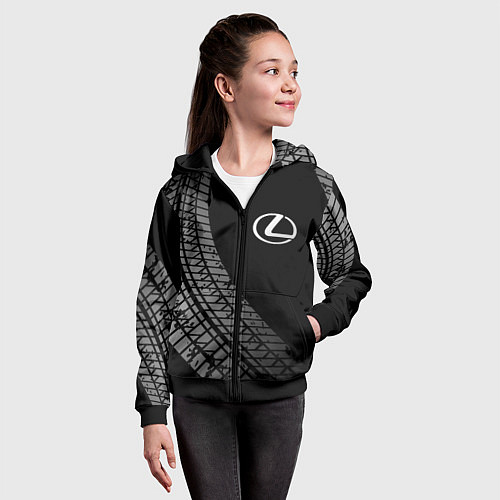 Детская толстовка на молнии Lexus tire tracks / 3D-Черный – фото 4