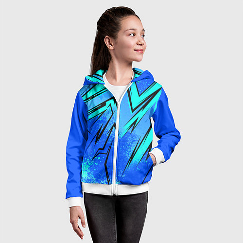 Детская толстовка на молнии Sport uniform - синие брызки / 3D-Белый – фото 4