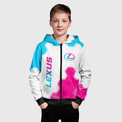Толстовка на молнии детская Lexus neon gradient style: надпись, символ, цвет: 3D-черный — фото 2
