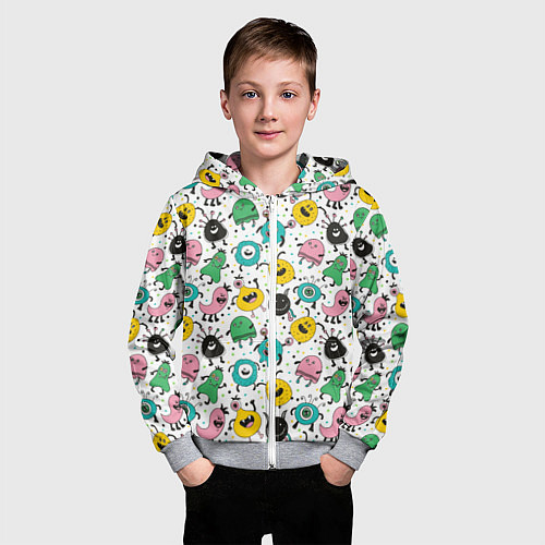Детская толстовка на молнии Весёлые монстры / 3D-Меланж – фото 3