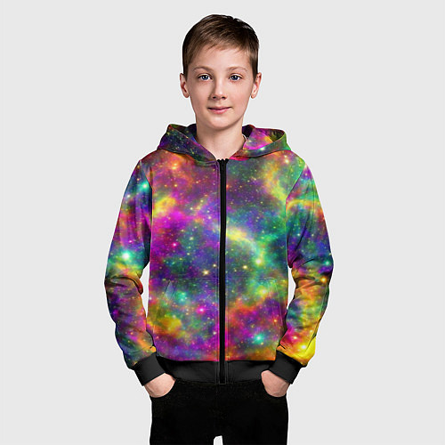 Детская толстовка на молнии Яркий неоновый космос / 3D-Черный – фото 3