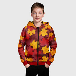 Толстовка на молнии детская Кленовые листья паттерном, цвет: 3D-красный — фото 2
