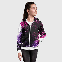 Толстовка на молнии детская Неоновые звезды - neon, цвет: 3D-белый — фото 2