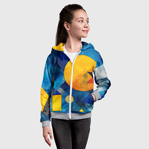 Детская толстовка на молнии Жёлтая и синяя геометрия / 3D-Меланж – фото 4