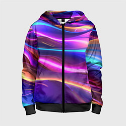 Толстовка на молнии детская Неоновые волны, цвет: 3D-черный