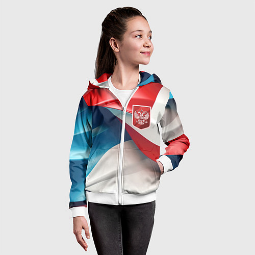 Детская толстовка на молнии Красный герб России / 3D-Белый – фото 4