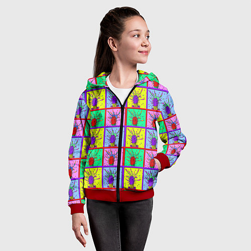 Детская толстовка на молнии Кактусы психодел / 3D-Красный – фото 4