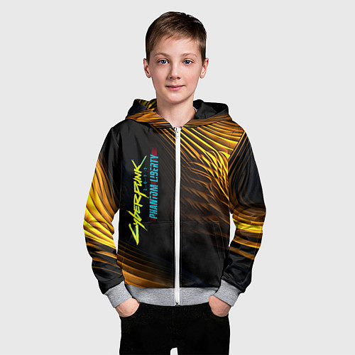 Детская толстовка на молнии Black yellow cyberpunk phantom liberty / 3D-Меланж – фото 3