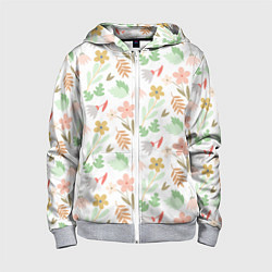 Толстовка на молнии детская Листики цветочки, цвет: 3D-меланж