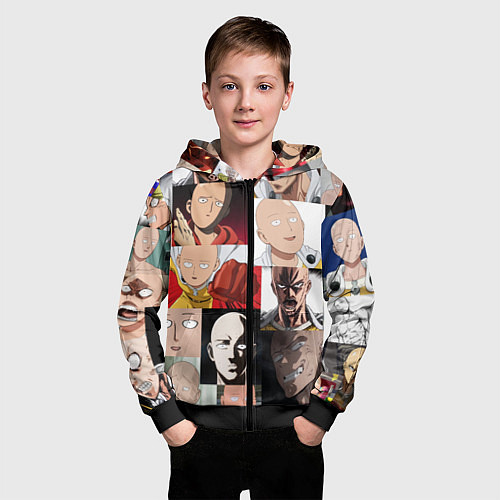 Детская толстовка на молнии Saitama - many faces / 3D-Черный – фото 3