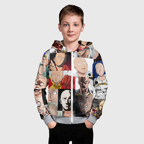 Детская толстовка на молнии Saitama - many faces / 3D-Меланж – фото 3