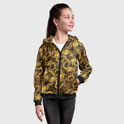 Детская толстовка на молнии Золотые китайские драконы / 3D-Черный – фото 4