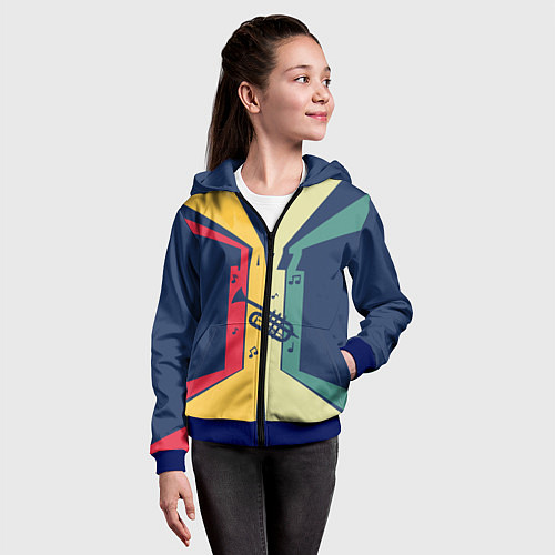 Детская толстовка на молнии Труба в разноцветных полосах Jazz music / 3D-Синий – фото 4