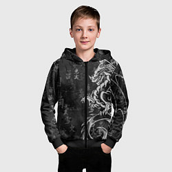 Толстовка на молнии детская White dragon - grunge, цвет: 3D-черный — фото 2